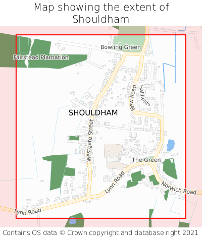 Map showing extent of Shouldham as bounding box