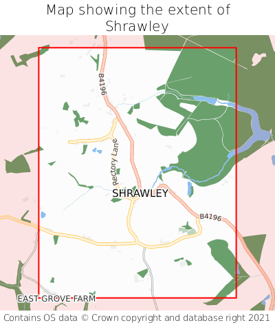 Map showing extent of Shrawley as bounding box