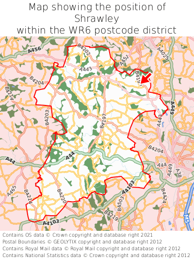 Map showing location of Shrawley within WR6