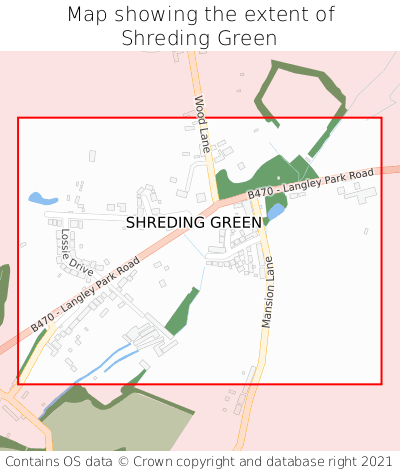 Map showing extent of Shreding Green as bounding box