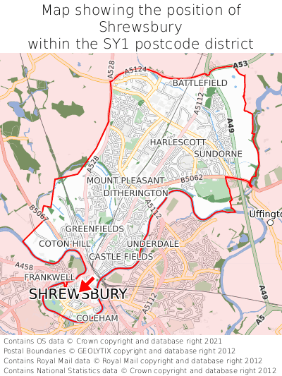 Map showing location of Shrewsbury within SY1