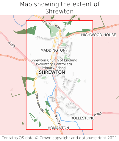 Map showing extent of Shrewton as bounding box