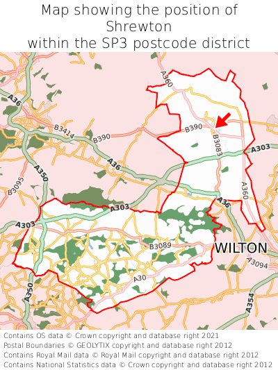 Map showing location of Shrewton within SP3