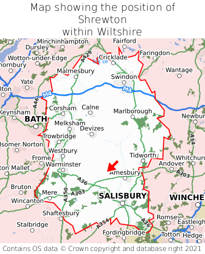 Map showing location of Shrewton within Wiltshire