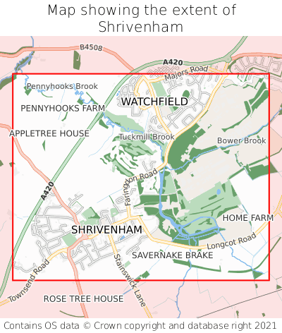 Map showing extent of Shrivenham as bounding box