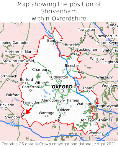Map showing location of Shrivenham within Oxfordshire