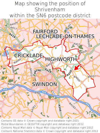 Map showing location of Shrivenham within SN6