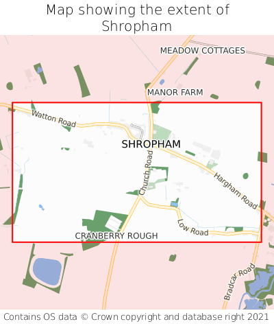 Map showing extent of Shropham as bounding box