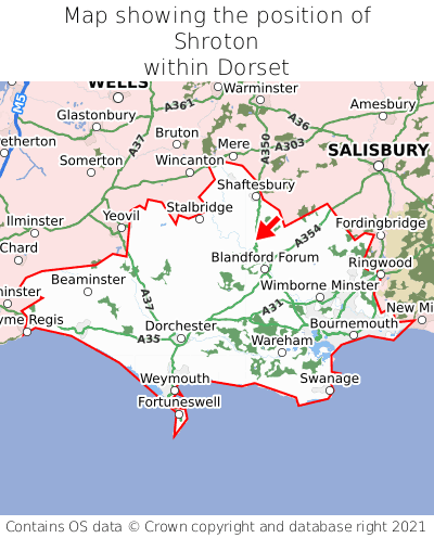 Map showing location of Shroton within Dorset