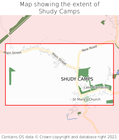 Map showing extent of Shudy Camps as bounding box