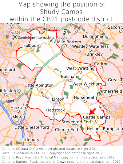 Map showing location of Shudy Camps within CB21