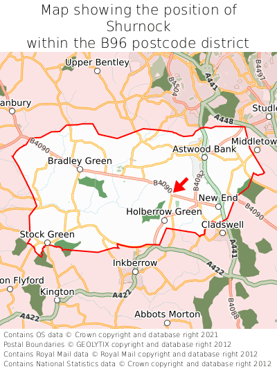 Map showing location of Shurnock within B96