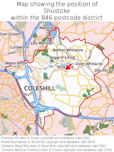 Map showing location of Shustoke within B46