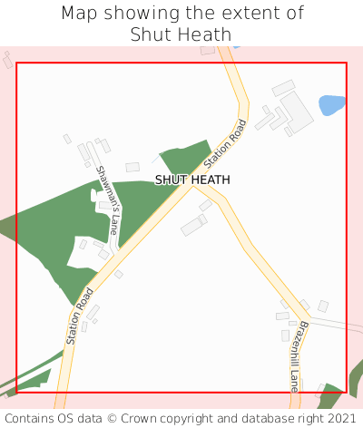 Map showing extent of Shut Heath as bounding box