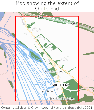 Map showing extent of Shute End as bounding box