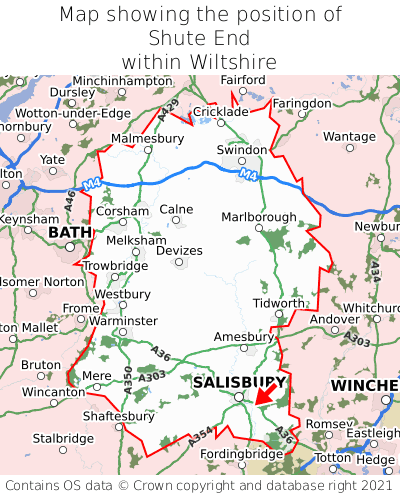Map showing location of Shute End within Wiltshire