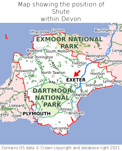 Map showing location of Shute within Devon