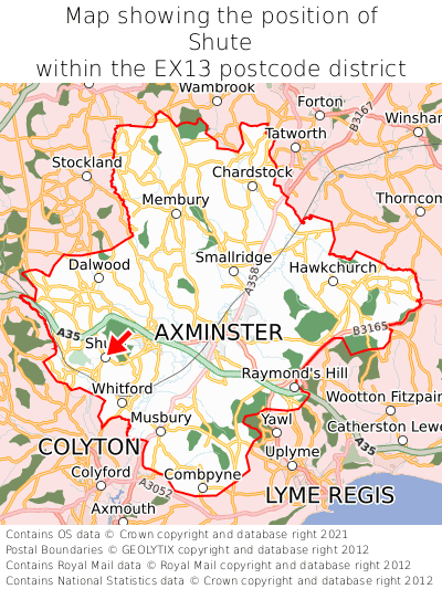 Map showing location of Shute within EX13