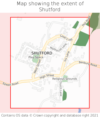 Map showing extent of Shutford as bounding box