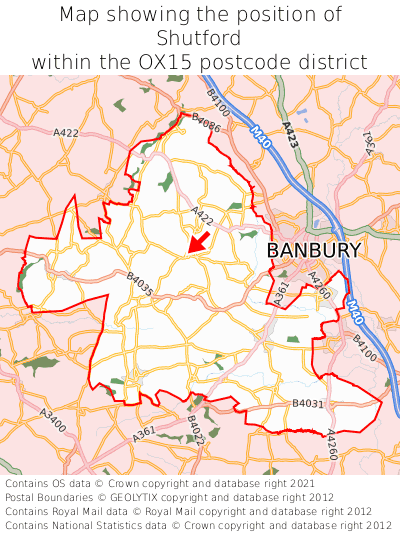 Map showing location of Shutford within OX15