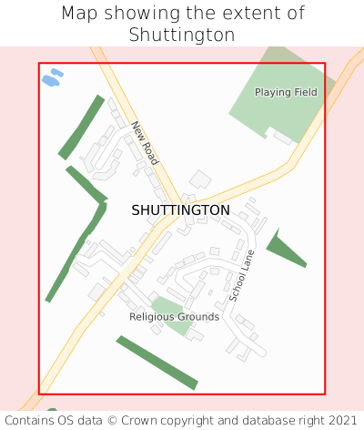 Map showing extent of Shuttington as bounding box