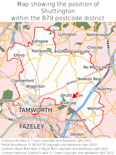 Map showing location of Shuttington within B79