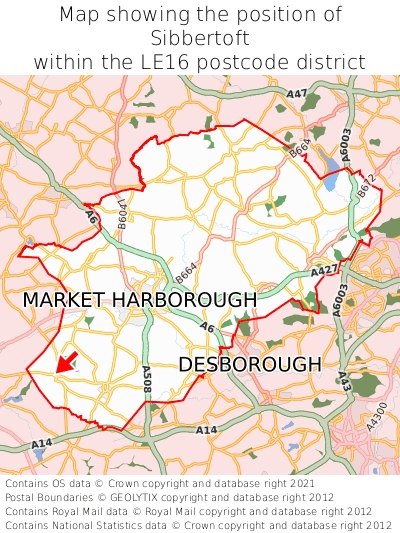 Map showing location of Sibbertoft within LE16
