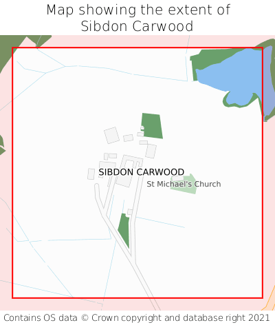 Map showing extent of Sibdon Carwood as bounding box