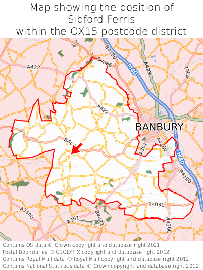 Map showing location of Sibford Ferris within OX15