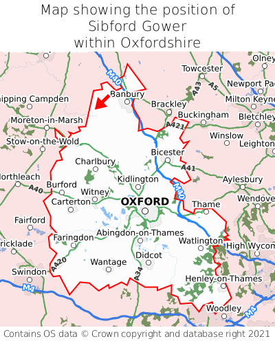 Map showing location of Sibford Gower within Oxfordshire