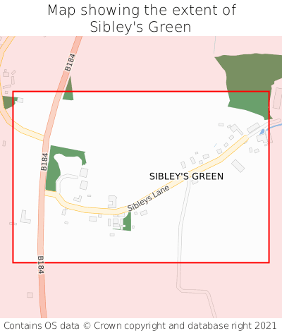 Map showing extent of Sibley's Green as bounding box