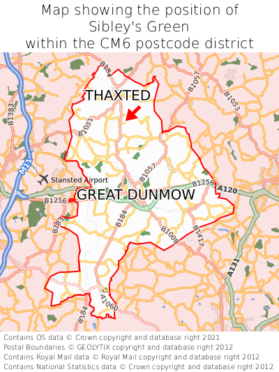 Map showing location of Sibley's Green within CM6