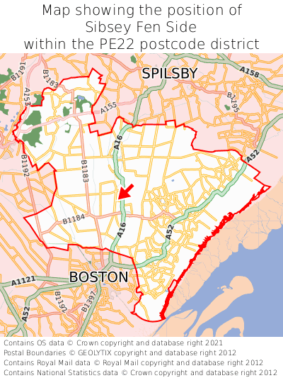 Map showing location of Sibsey Fen Side within PE22