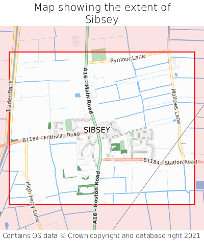 Map showing extent of Sibsey as bounding box