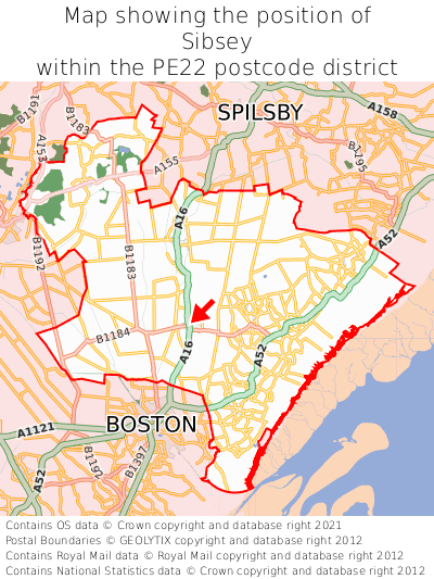 Map showing location of Sibsey within PE22