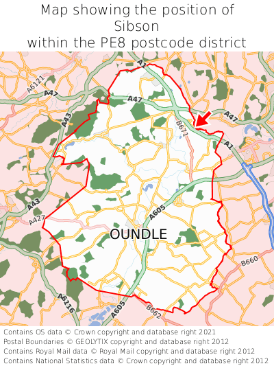 Map showing location of Sibson within PE8