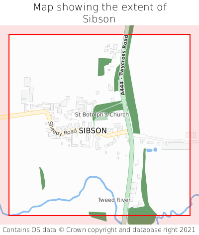 Map showing extent of Sibson as bounding box