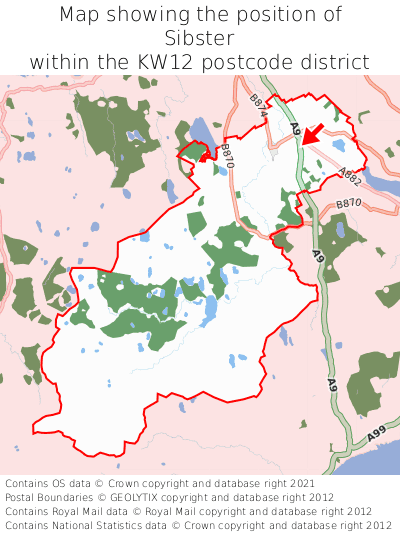 Map showing location of Sibster within KW12