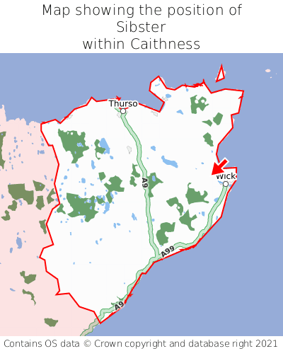 Map showing location of Sibster within Caithness