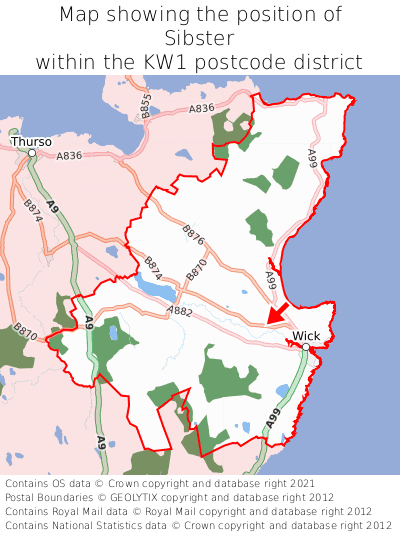 Map showing location of Sibster within KW1