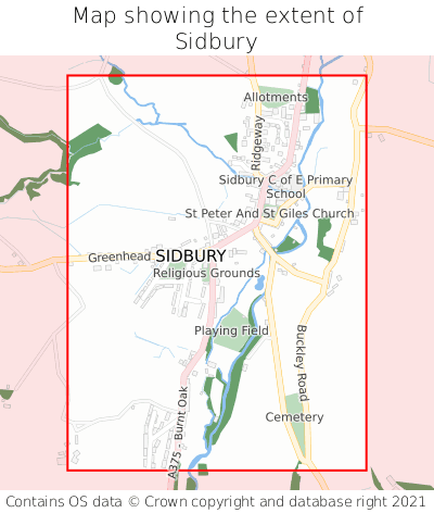 Map showing extent of Sidbury as bounding box
