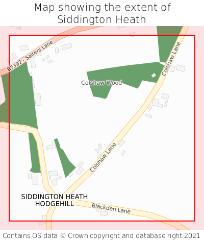 Map showing extent of Siddington Heath as bounding box