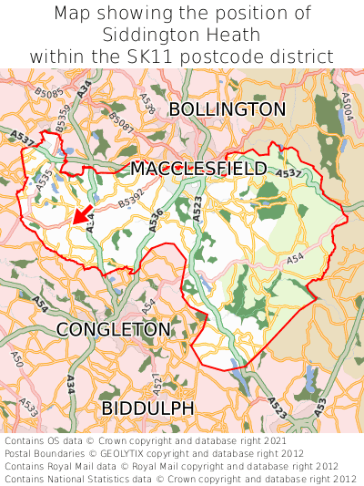 Map showing location of Siddington Heath within SK11