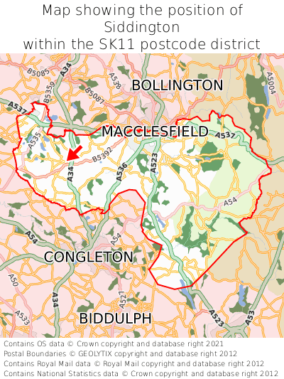 Map showing location of Siddington within SK11