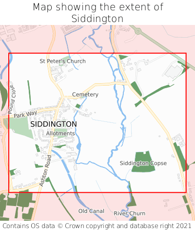 Map showing extent of Siddington as bounding box