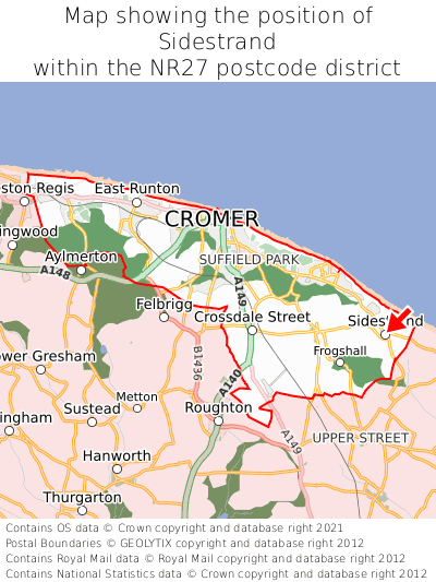 Map showing location of Sidestrand within NR27