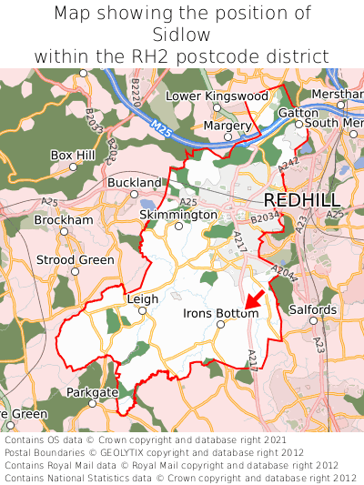 Map showing location of Sidlow within RH2