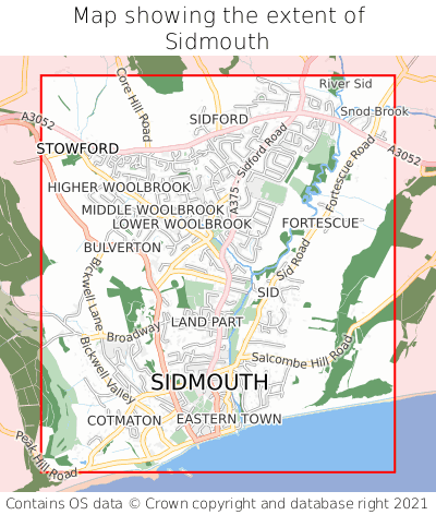 Map showing extent of Sidmouth as bounding box