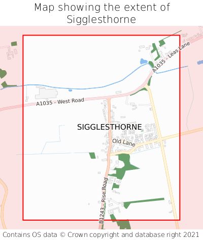 Map showing extent of Sigglesthorne as bounding box