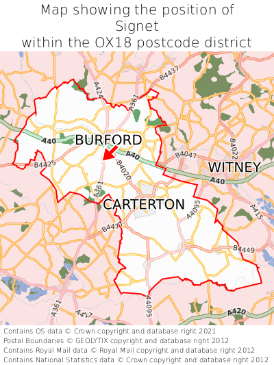 Map showing location of Signet within OX18